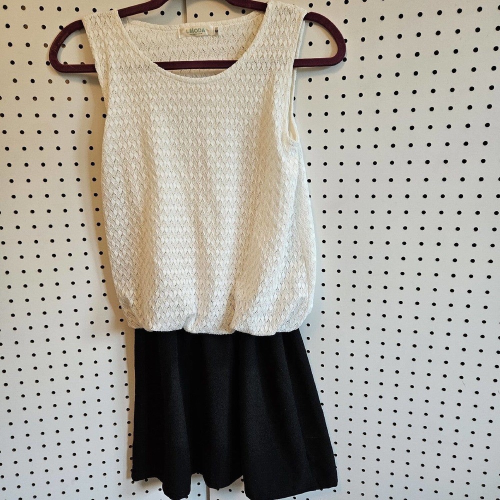 I Moda Black & White Dress Lace Sz S Flounced Top Straight Skirt Sleeveless